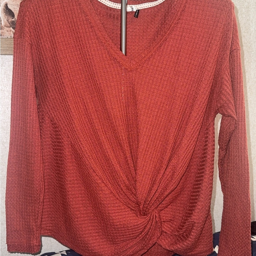 Anthropologie Rust Knotted Tunic Top